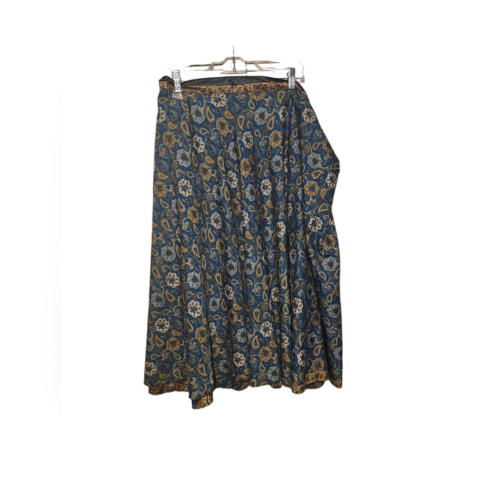 Double sided blue, cream silk wrap skirt - Size XL